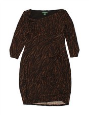 RALPH LAUREN Womens 3/4 Sleeve Bodycon Dress US 14 Large Brown Polyester NK04