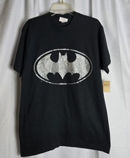 Vintage XL Single Stitch Tshirt Glitter Batman Logo 1982 50/50 Cotton/Polyester