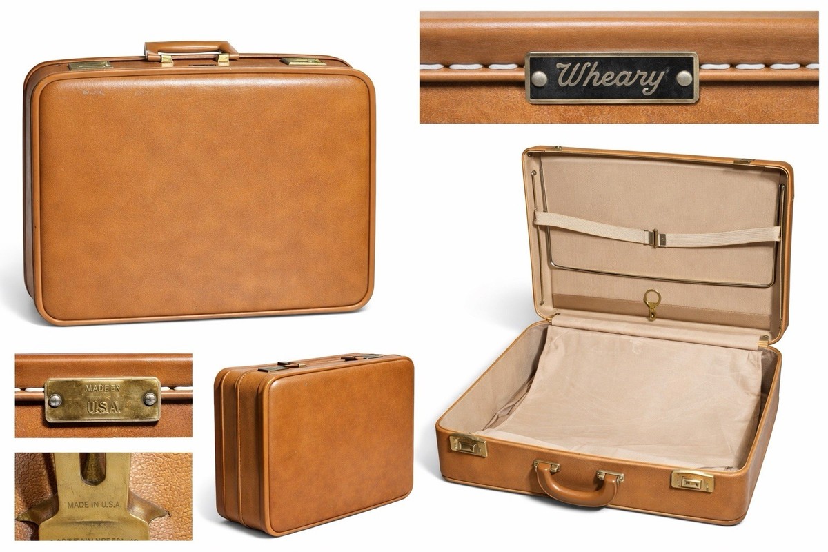 Vintage Wheary Hard Side Suitcase 1950s Tan Mid Century Luggage