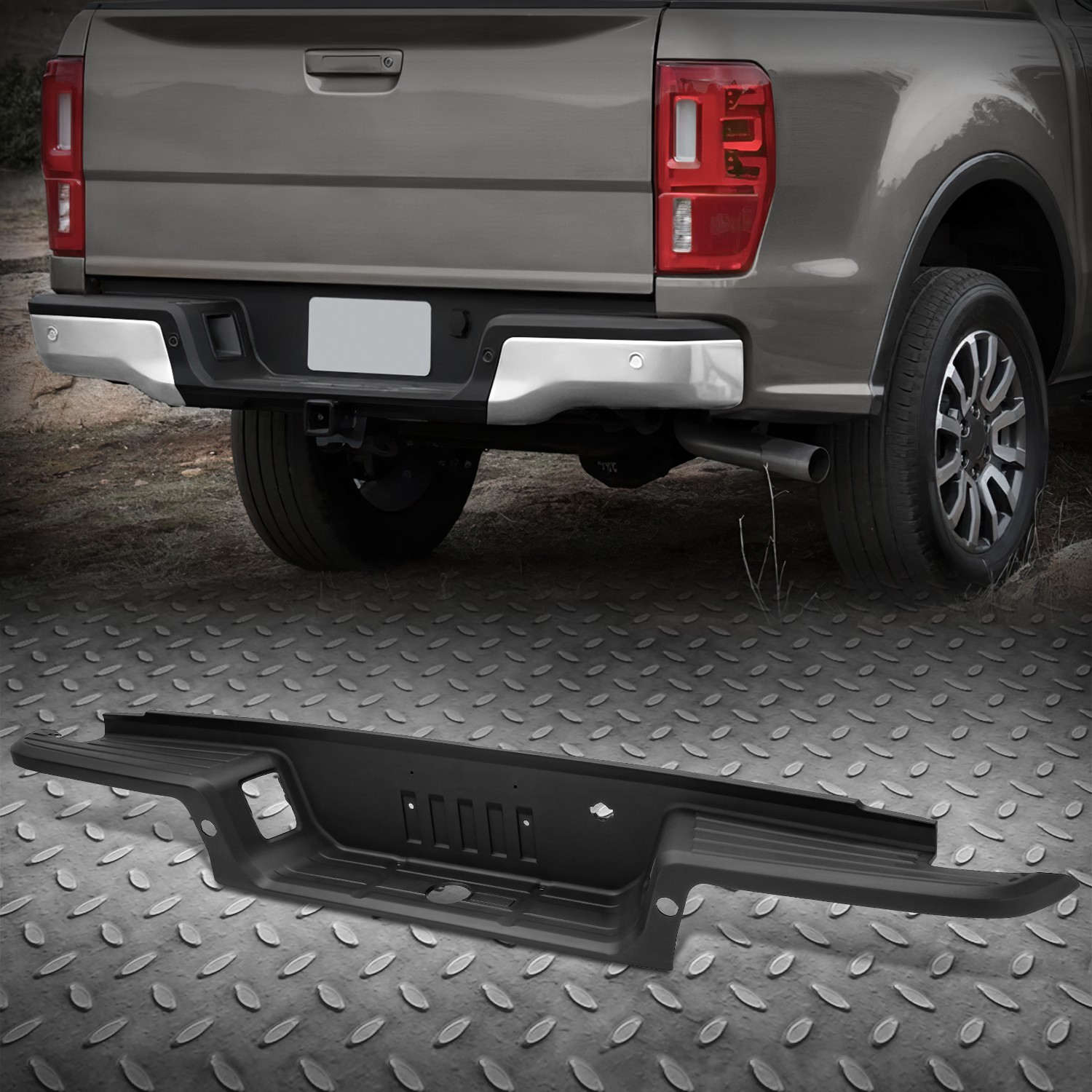 Rear Black Bumper Step Pad w/ Sensor Holes for 19-23 Ford Ranger w/ oTow Package