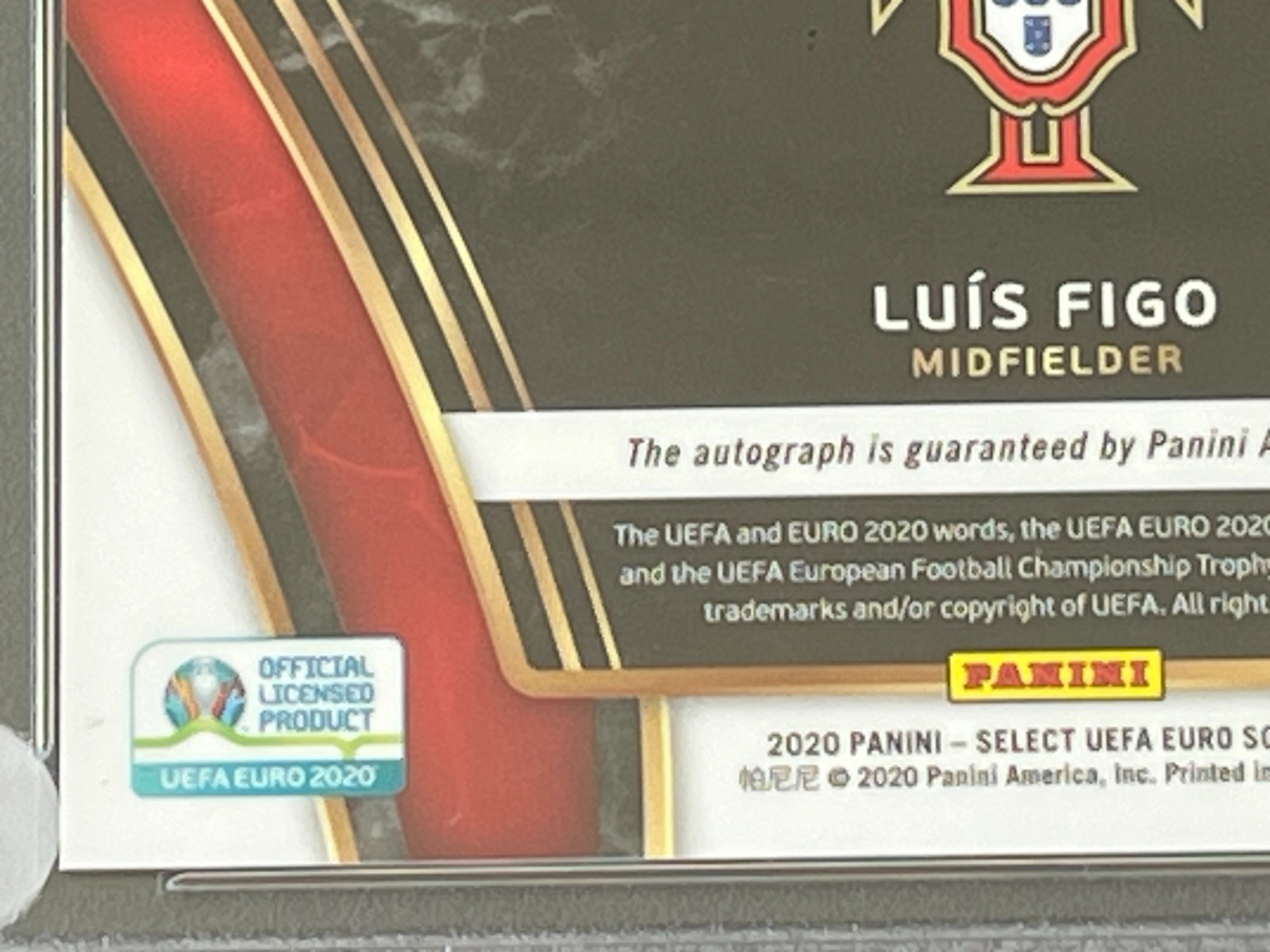 Luis Figo 2020 Panini Select UEFA Euro Soccer Green Prizm  AUTO #ed 7/15 PSA 9 view 10