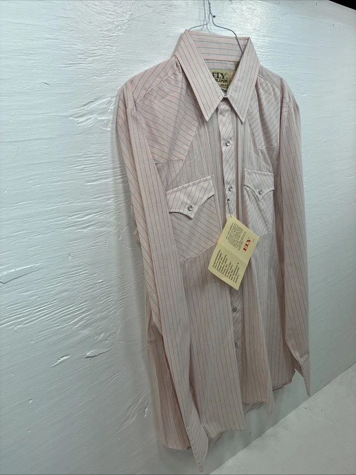 Nuevo Hombre ELY Cattleman Rosa Rayas Manga Larga Perla Snap 16 Grande V-111 Foto 2 de 4