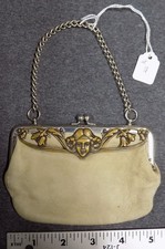 Vintage Art Nouveau Leather Purse, Woman's Face