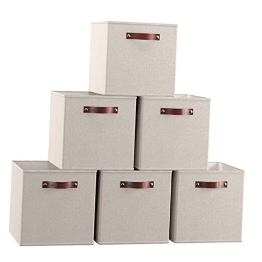 Foldable 13x13 Beige Storage Cube Bins - Collapsible Organizer