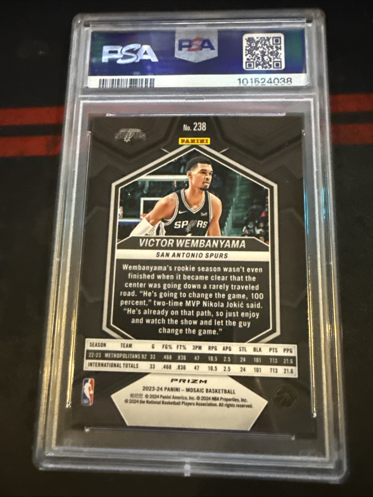 Victor Wembanyama Rookie Card 2023-24 Mosaic Mosaic #238 PSA 7 view 2