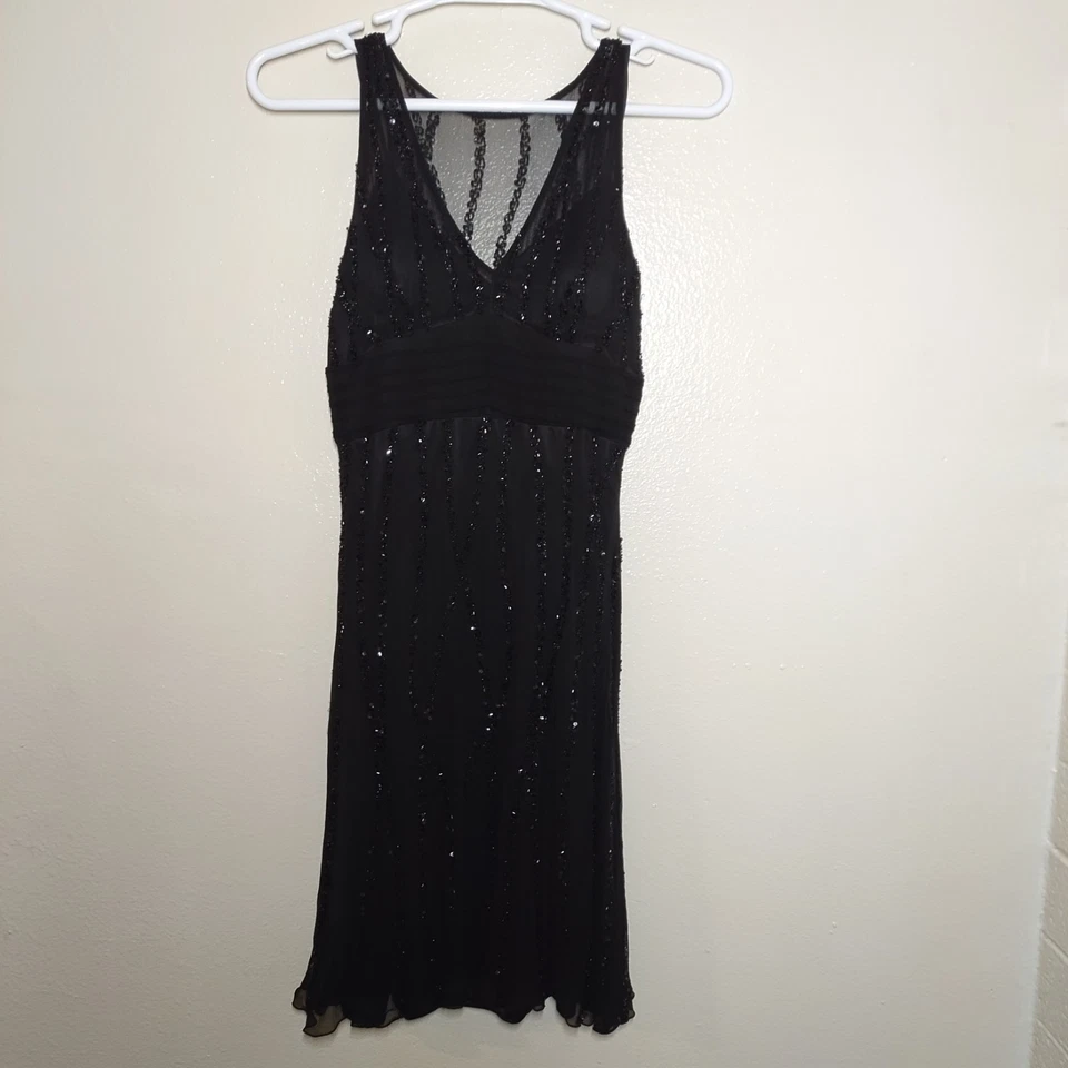 Vestido de noche vintage Stenay para mujer con cuentas talla 10 seda sin mangas negro Foto 2 de 4