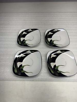 Sango Quadrille Black Lillies Service For 4 #5101 Dinner, Salad