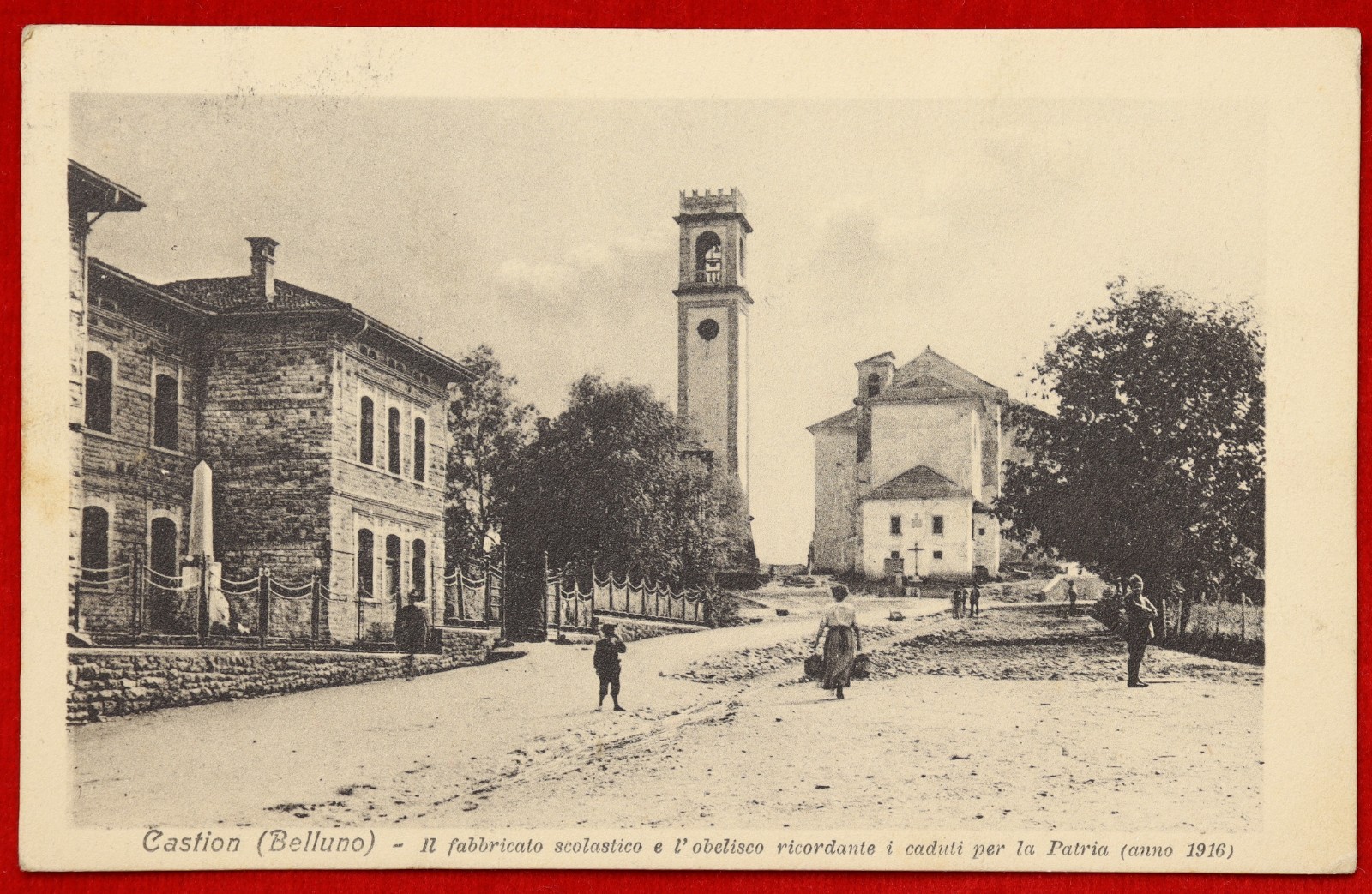 CASTION Fabbricato Scolastico e Obelisco viaggiata 1922 f/p #17361
