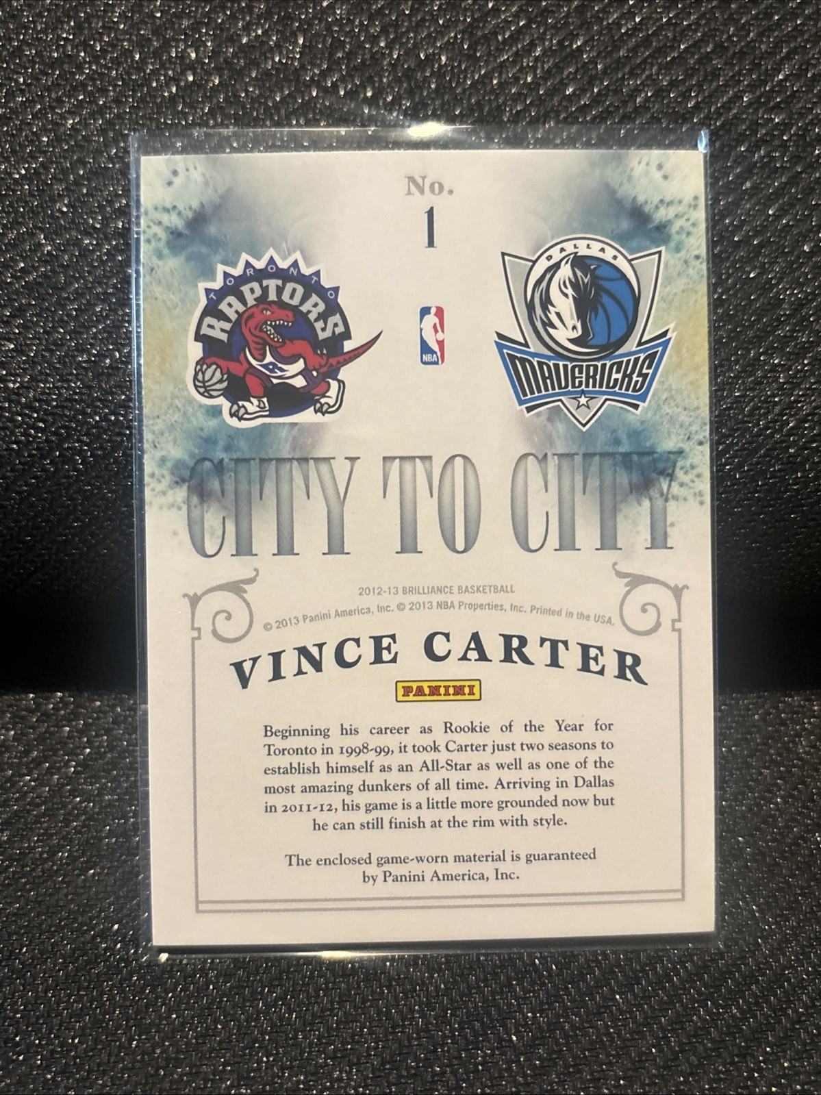 2012-13 Panini Brilliance Vince Carter City to City Game Worn Jersey Relic view 2