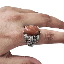 NATURAL SUNSTONE GENUINE BIRTH 925 STERLING SILVER CHRISTMAS HEAVY MENS RING