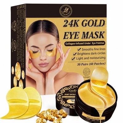 24k Gold Under Eye Patches, 60 Pcs Hydrogel Eye Skincare with Collagen and Hy...