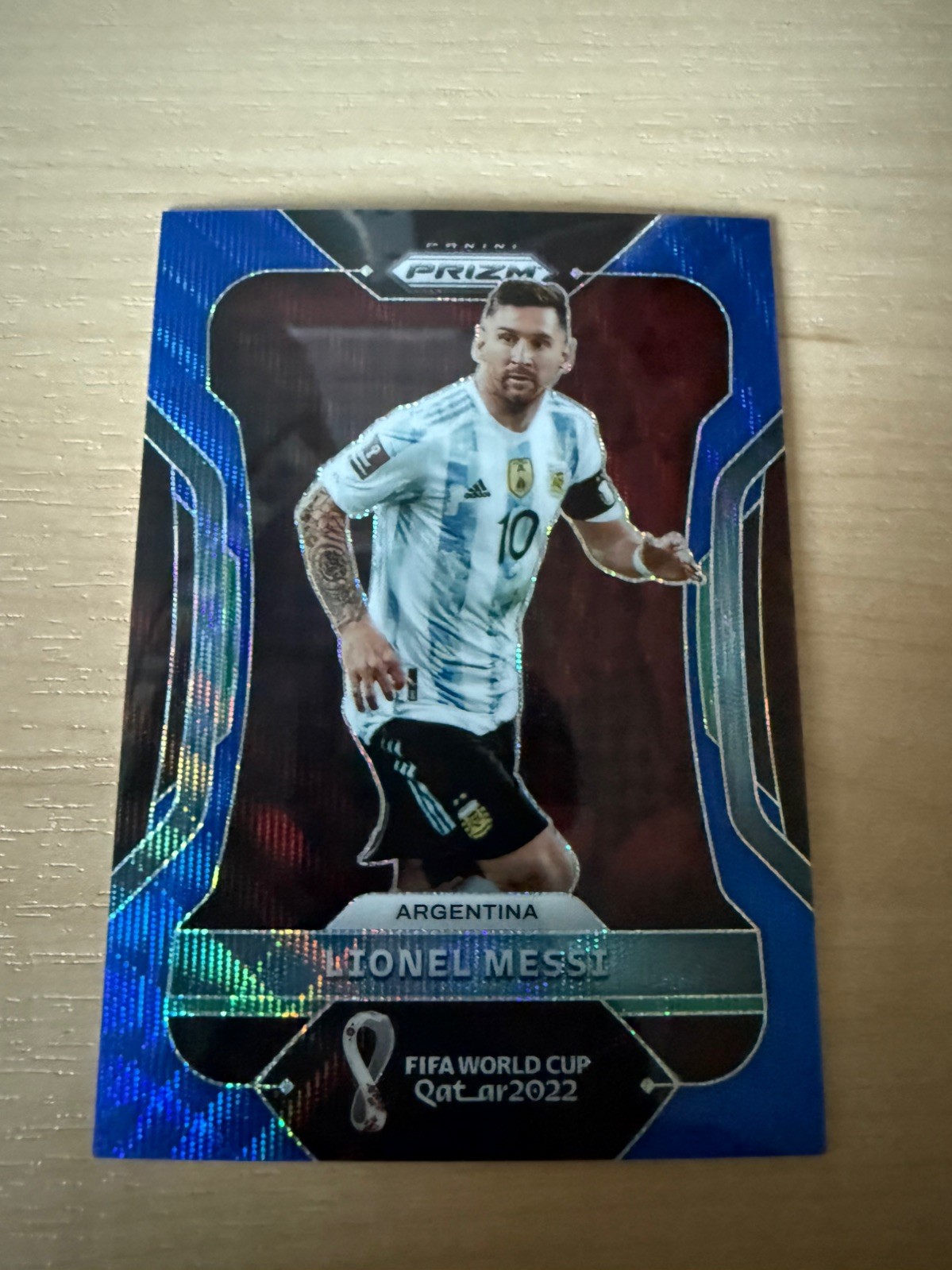 Lionel Messi 2022 Panini World Cup Prizm Qatar Blue Wave /199 Argentina