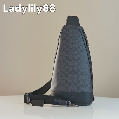 COACH コーチ ボディバッグ メンズ レディース グレーCY801QBMI5 DOMINIC SLING PACK NWT Coach CY801 Dominic Sling Pack In Signature Canvas Smooth Calf