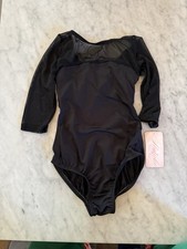 Natalie Dancewear Black Ballet Leotard Size Petite NWT 3/4 Sleeves Mesh