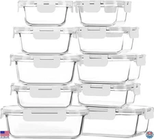 M MCIRCO 10-Pack Airtight Glass Meal Prep Containers with Lids - Bento Boxes