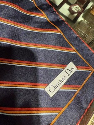 Christian Dior Silk Scarf Blue Red Stripped Hand-Rolled Vintage