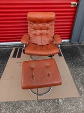 Vintage Ekornes Stressless Leather Recliner And Ottoman | Parts | FREE SHIP