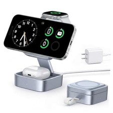 3 in 1 Wireless Charging Station for Apple Devices, Magnetic Foldable 15W Blue