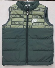 Nike Vest Boys 3T Olive Green Puffer Sleeveless Zip Swoosh Logo Just Do It