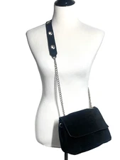 Brandy Melville Crossbody Shoulder Bag Black Suede leather Chain w/comfort strap