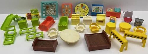 Vintage Fisher-Price Little People Furniture Lot House School Nursery 30pc