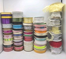 LOT OF 60 RIBBON , Plain  Novelty Various Widths  Lengths Textures Colors