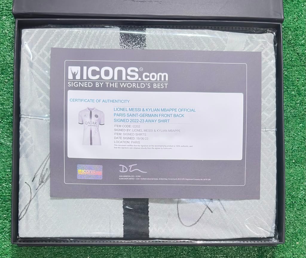 Messi & Mbappe Signed Jersey Auto - Icons.com COA Paris view 2
