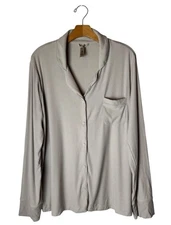 Skims Shirt Women Large Tan Ribbed Knit Soft Lounge Sleep Top Sleepwear Comfy