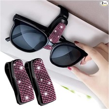 Set of 2 Bling Rhinestone Car Sun Visor Glasses Holders with Anti- Color: Pink