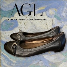 AGL  Italian Designer Black Leather Ballet Flats  38 US 8