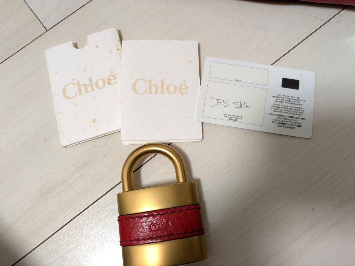 Chloe Paddington Red Leather Handbag Padlock Key Card Tote Satchel