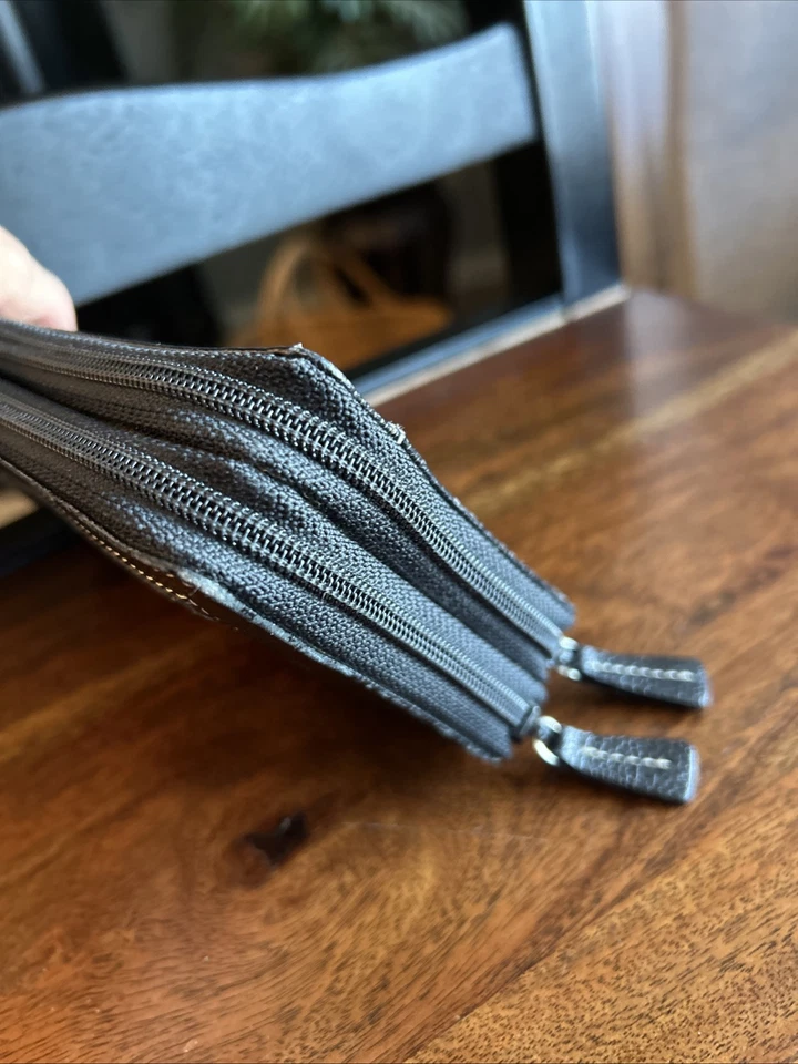 TUSK Negro Guijarro Cuero Doble Cremallera Cartera Bolso sin asas Chequera Organizador 7.5”x 4 Foto 2 de 4