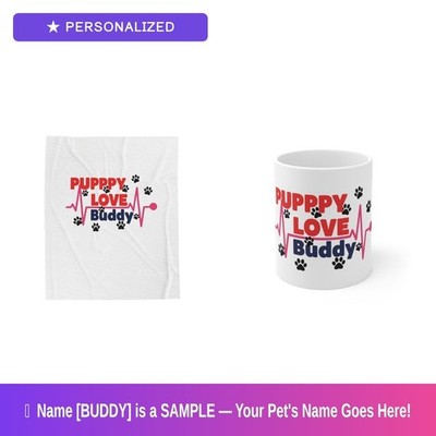 Custom Dog Paw Gift Set Blanket Mug Personalized Pet Name Fathers Day Gift