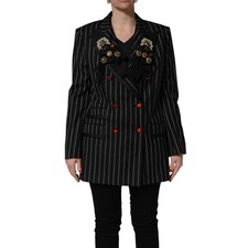 DOLCE & GABBANA Jacket Black Stripe Double-Breasted Blazer IT46/US12/XL 5630usd