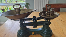 Librasco Balance Scale w/ Weights & Pan, Metal Green/Brass 7 Pieces