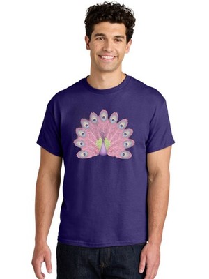 Peacock-Display-1 Mens Graphic Tee, 100% Cotton, Casual Summer Wear