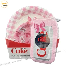 Diet Coke Pink Gingham Party Supplies 48 Plates ( 10in & 7in) &  32 Napkins