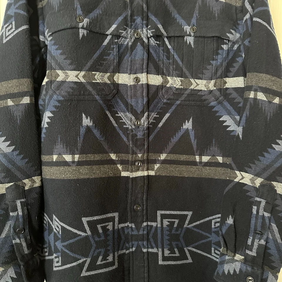 Винтажная сине-серая большая фланелевая рубашка Polo Ralph Lauren Aztec Western - Изображение 3 из 4