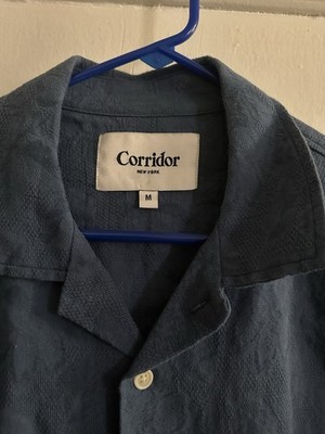 Corridor Blue Embroidered Short Sleeve Shirt Medium