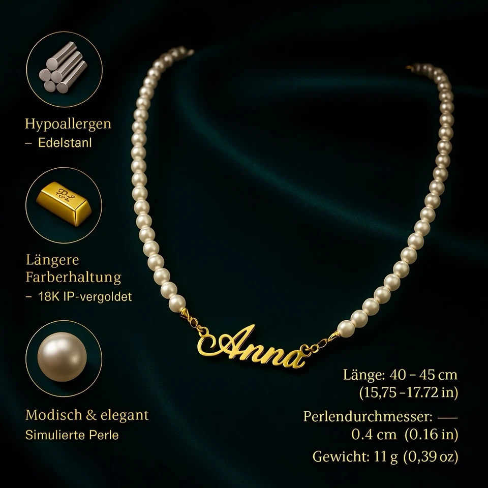 Perlen Namenskette – personalisierte Kette mit Name, vergoldeter Schriftzug - Bild 3 von 4