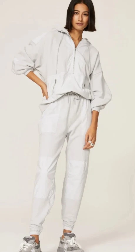 Thakoon Women's Hooded Paneled Sweatshirt Pale Blue Long Sleeve Size S