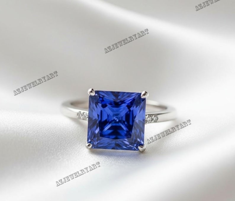 Asscher Cut Tanzanite Ring 925 Sterling Silver Women’s Engagement Ring.