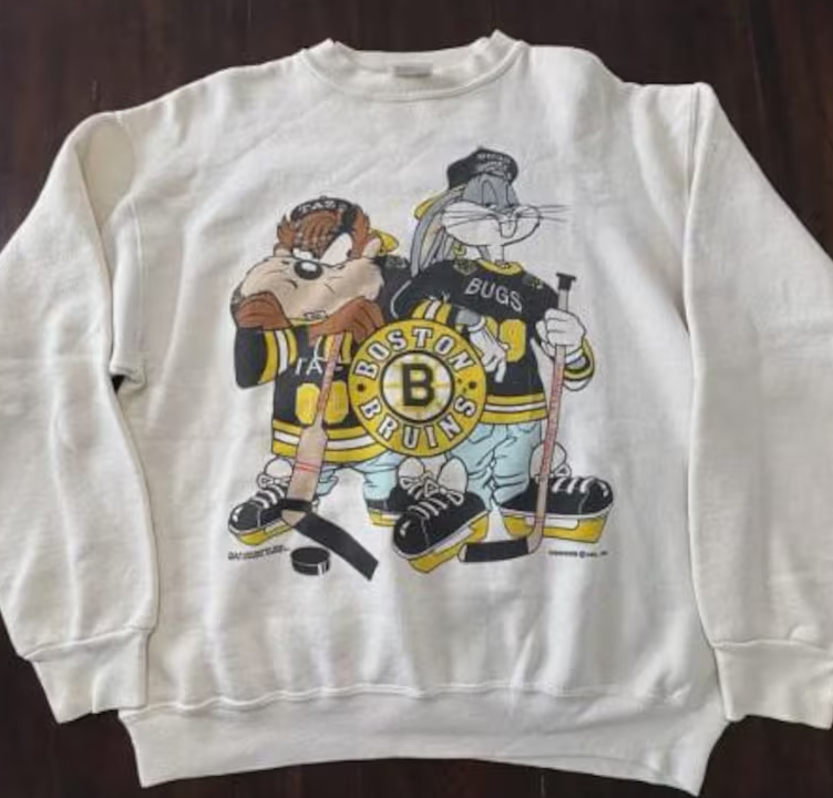 90s Boston bruins Hockey NHL team Taz Looney Tunes sweatshirt