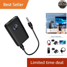 Bluetooth 5.3 Aux Adapter for Car TV, Black, Built-In Microphone, 10m Range