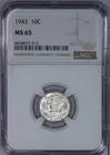 1943 Mercury Dime 10c NGC MS65