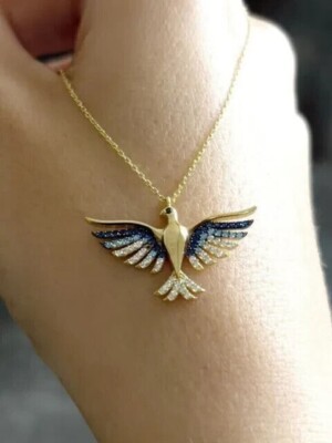 2Ct Round Lab Create Sapphire Women Gorgeous Bird Pendant 14k Yellow Gold Plated