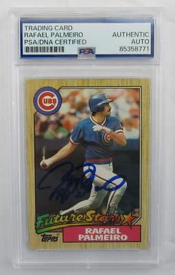 JP'S SPORTS AND ROCK SOLID PROMOTIONS Rafael Palmeiro 1987 Topps Signed Auto Autograph Baseball Card PSA Encapsulated