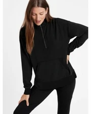 NEW Banana Republic Womens Cozy Baby Terry Zip Sweatshirt Top Black Sage M L NWT