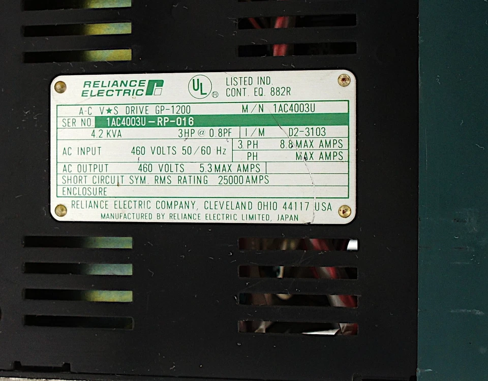 Reliance Electric GP-1200 1AC4003U 3 HP VS AC VFD Motor Drive 460 VAC 3 Phase - Image 3 of 4