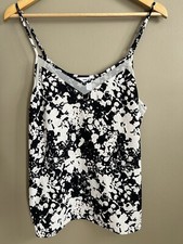 Nine West Womens Black White Abstract Floral Mesh Trim Cami Tank Top Large